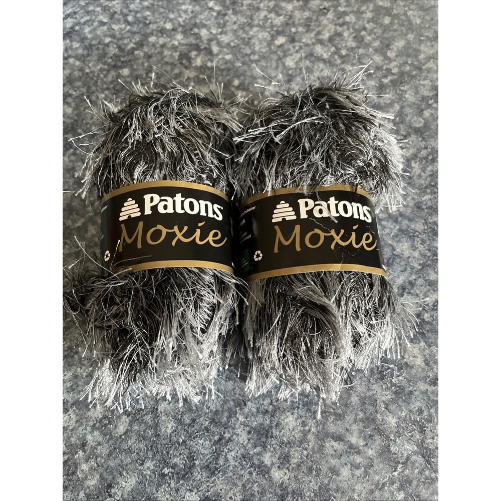 Lot Of 2 Patons Moxie Chinchilla Grey & Black Yarn 96 Yards/88M NEW